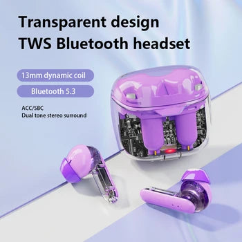 TONLISH BT30 Transparent Crystal Wireless Bluetooth Sports Earphones ENC Noise Canceling Headphones