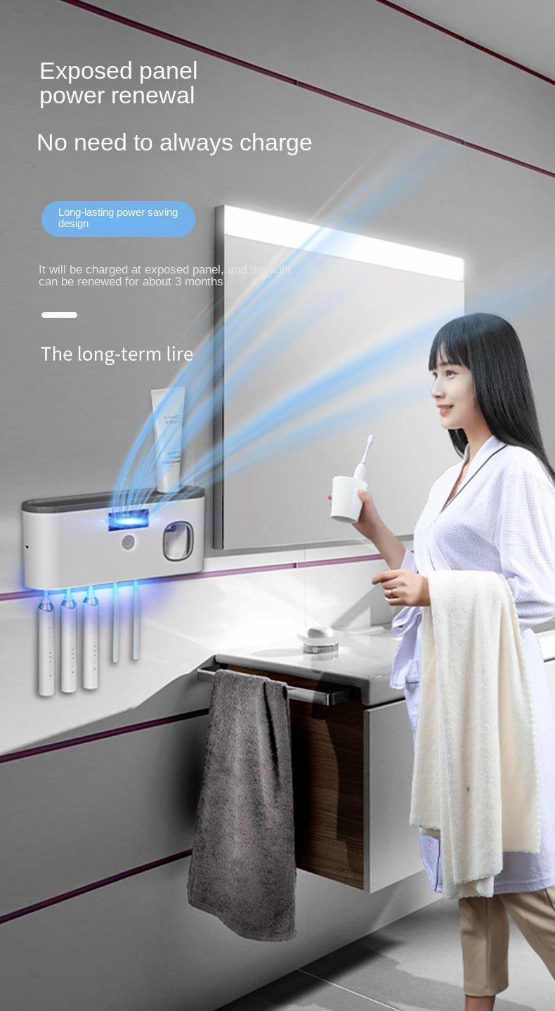 UV Toothbrush Sterilizer Holder Solar Energy Toothbrush Bathroom Organizer Smart Toothpaste Squeezer Dispenser