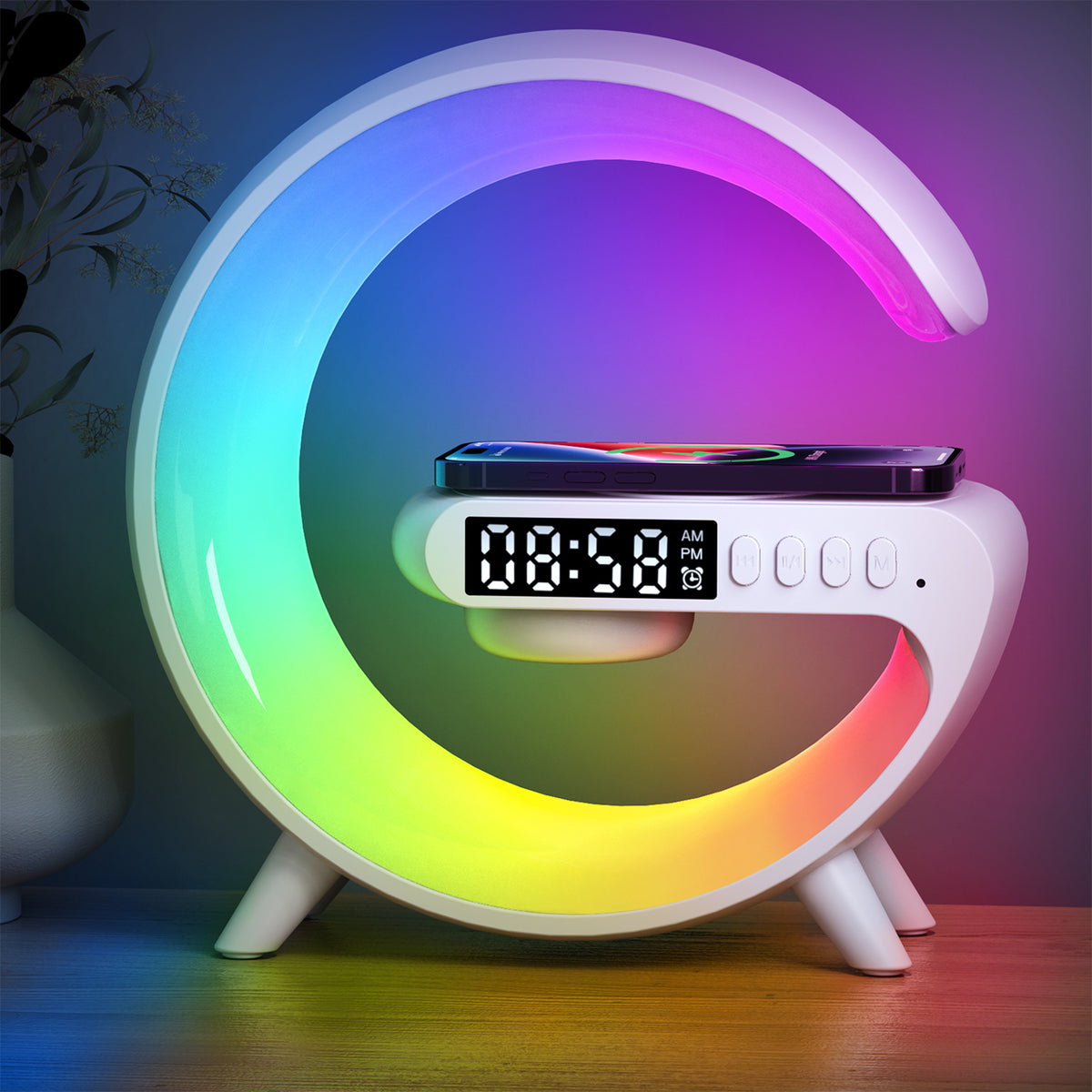 G Shape Audio LED Lamp With Clock & Charger